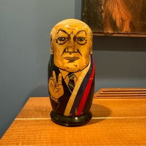 Vintage Hand-Painted Boris Yeltsin Russian Nesting Doll Stash Box